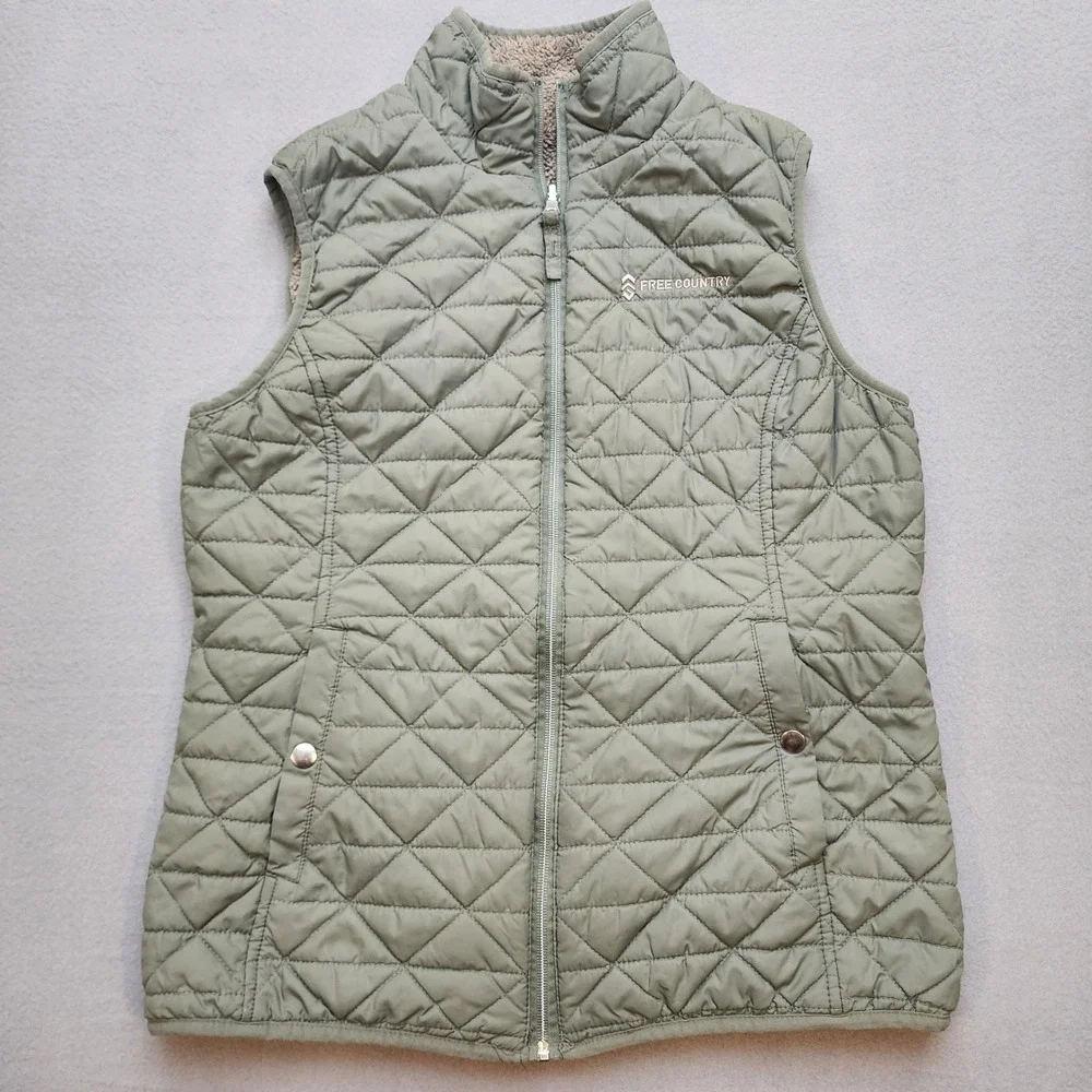 Free Country Womens Quilted Fleece Lined Vest Sage Green Gorpcore Medium